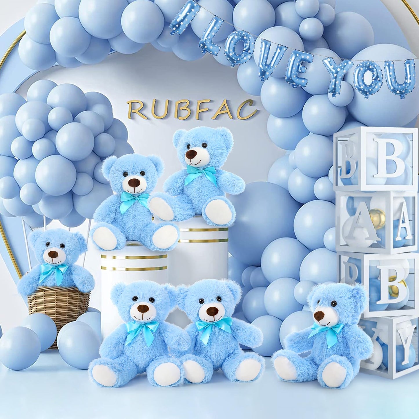 Morismos 6 Pack Teddy Bear Bulk, Soft Bulk Teddy Bear Stuffed Animals 14 Inch, Small Bear Plush For Baby Shower, Kids, Blue