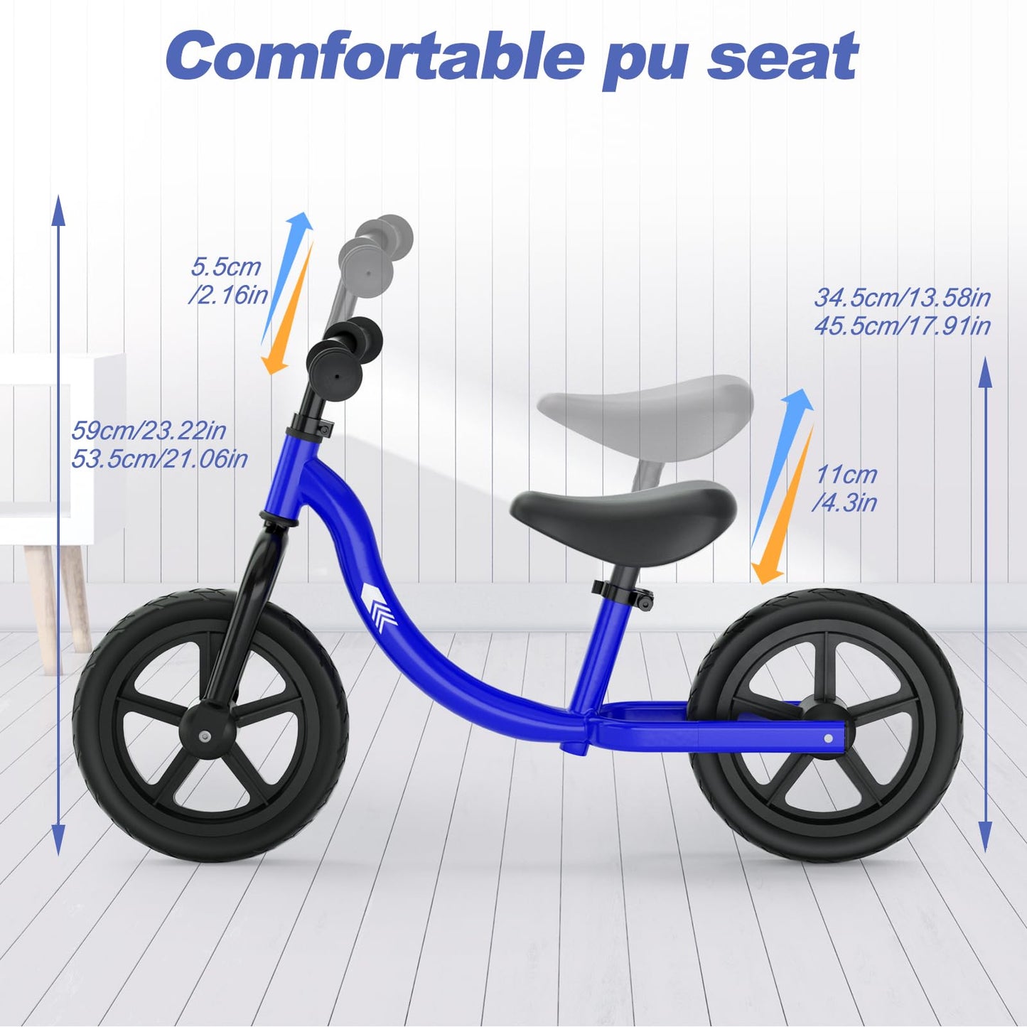 Glaf Toddler Balance Bike Kids Ride On Toys For 2 Years Old Boys Girls Baby Walker 18 Months To 5 Years12 Inches No Pedal Training Bicycle With Adjustable Seat Height (Blue)