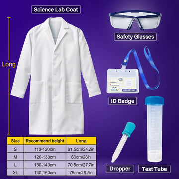 Unglinga Kids Lab Coat Doctor Scientist Costume With Science Goggles Id Card Test Tube Xl