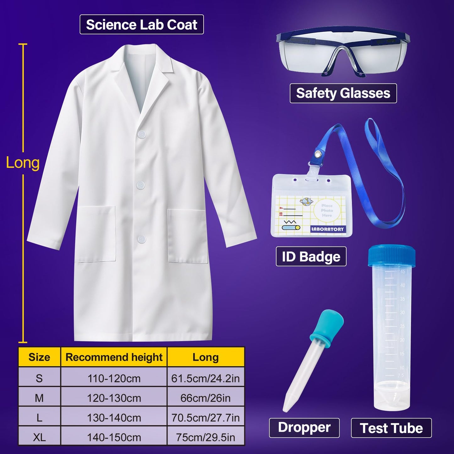 Unglinga Kids Lab Coat Doctor Scientist Costume With Science Goggles Id Card Test Tube L