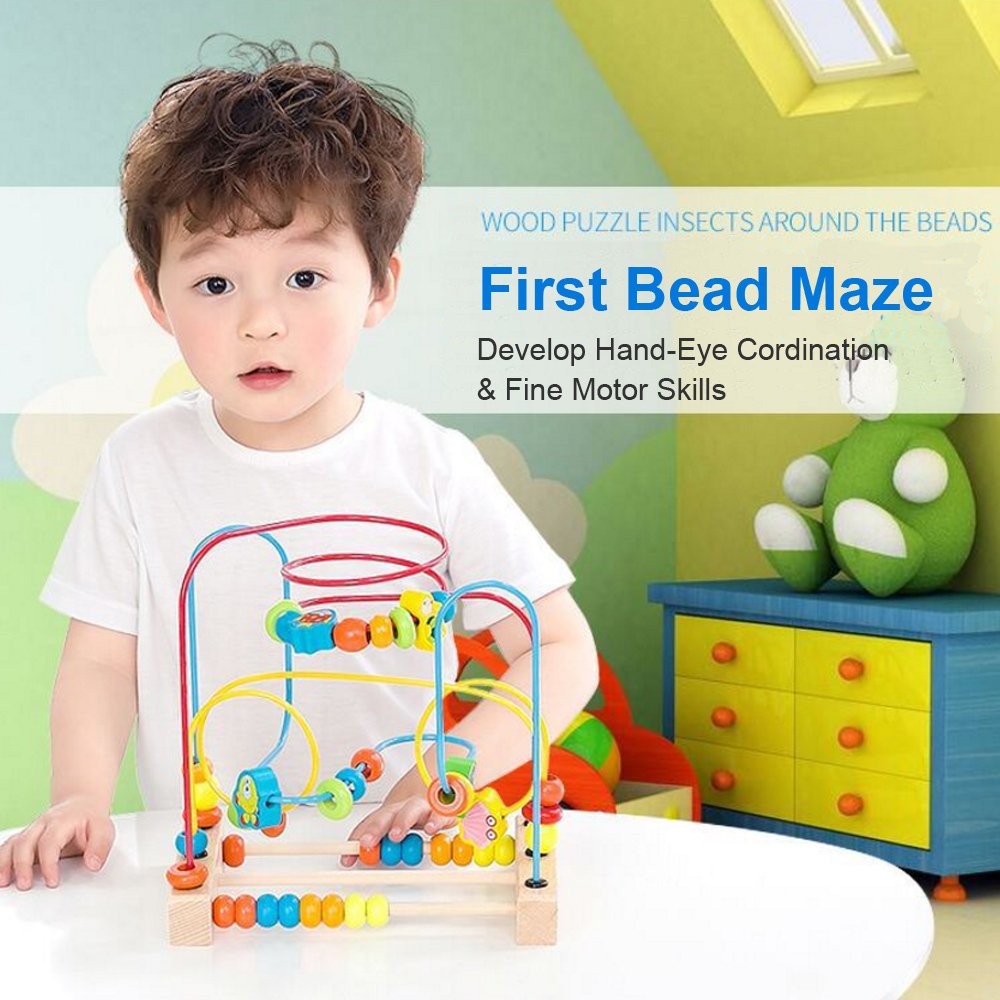 Timy Bead Maze Roller Coaster Toy - Educational Wooden Toy for Toddlers, Medium, Multicolor, Model UL-MABM