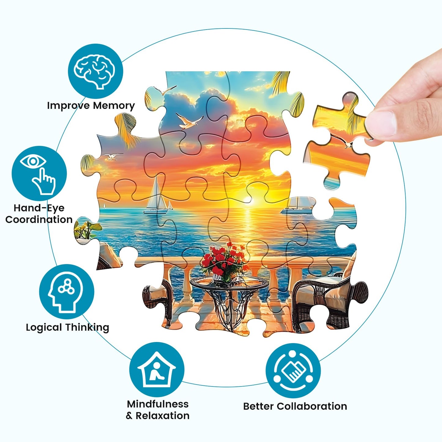 Puzzles for mature-themeds 500 Pieces Jigsaw Puzzles 500 Pieces mature-themed Puzzles Ocean Sunset Puzzle Recycled Cardboard Funny Challenging Puzzle Game Family Activity Nights Gift Toy 20.5x15inch