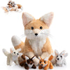 HyDren 5pcs Woodland Animals Plush Toy Set - 13.4" Fennec Fox & Baby Foxes - Soft PP Cotton, Yellow/Brown/Gray - Perfect Gift for All Occ