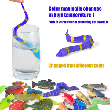 12 Pack Color Changing Sea Animal Toys,Change Color Ocean Animals,Mold Free Bath Toys For Toddlers Kids Ages 4-8,Water Table Toy