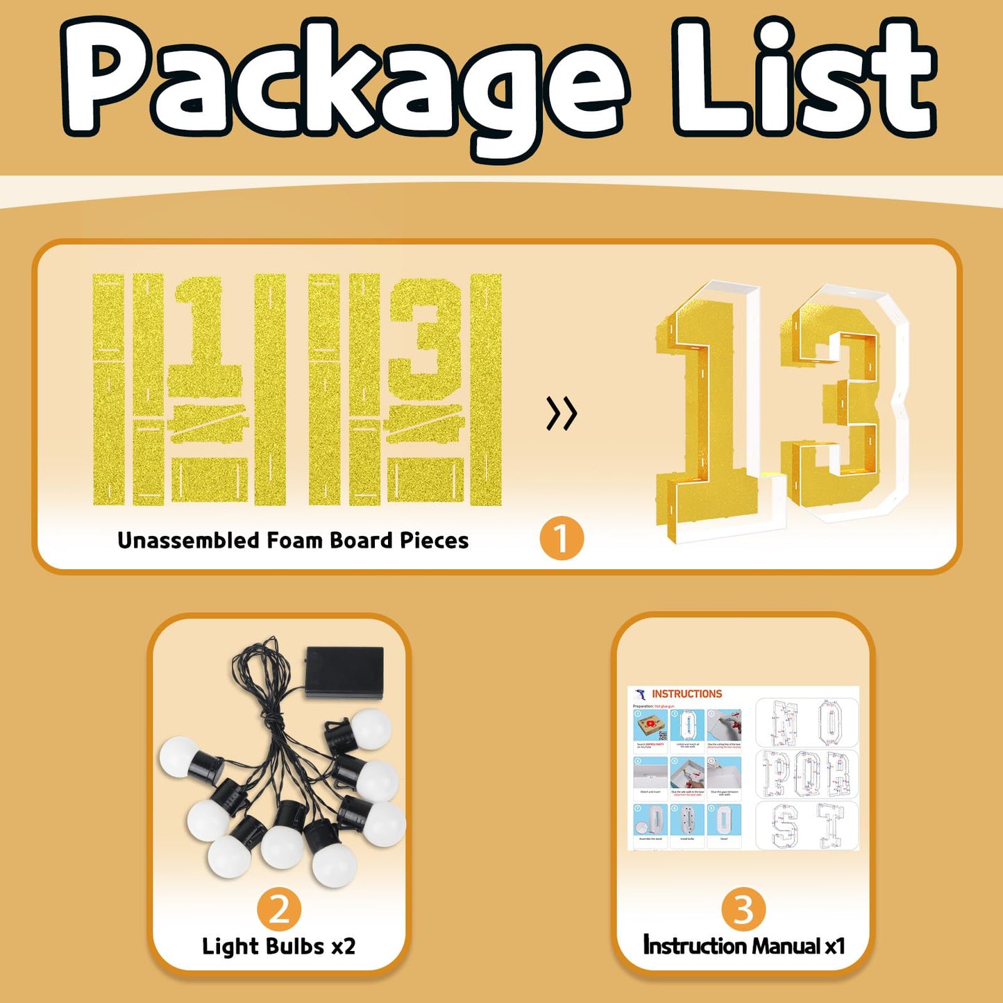 Imprsv 3Ft Gold 13Th-Birthday Decorations Numbers: 13Th Birthday Party Anniversary Decorations Large Light Up Numbers 13 For Gir