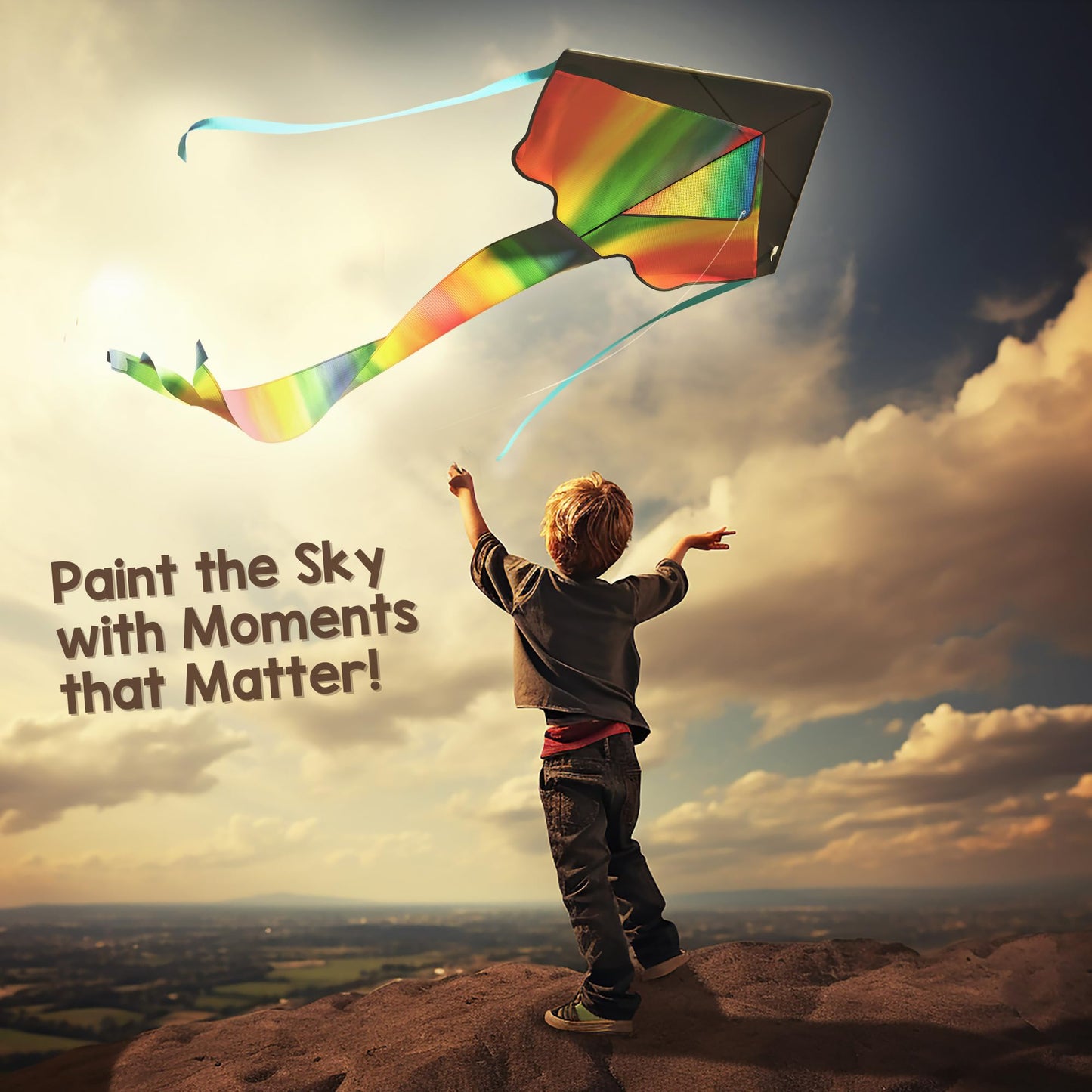 42'' Large Rainbow Kite for Kids and Adults - Easy to Assemble & Fly Large Kites for Kids Ages 4-8, 8-12, 3-5 - Beach Kids Kite