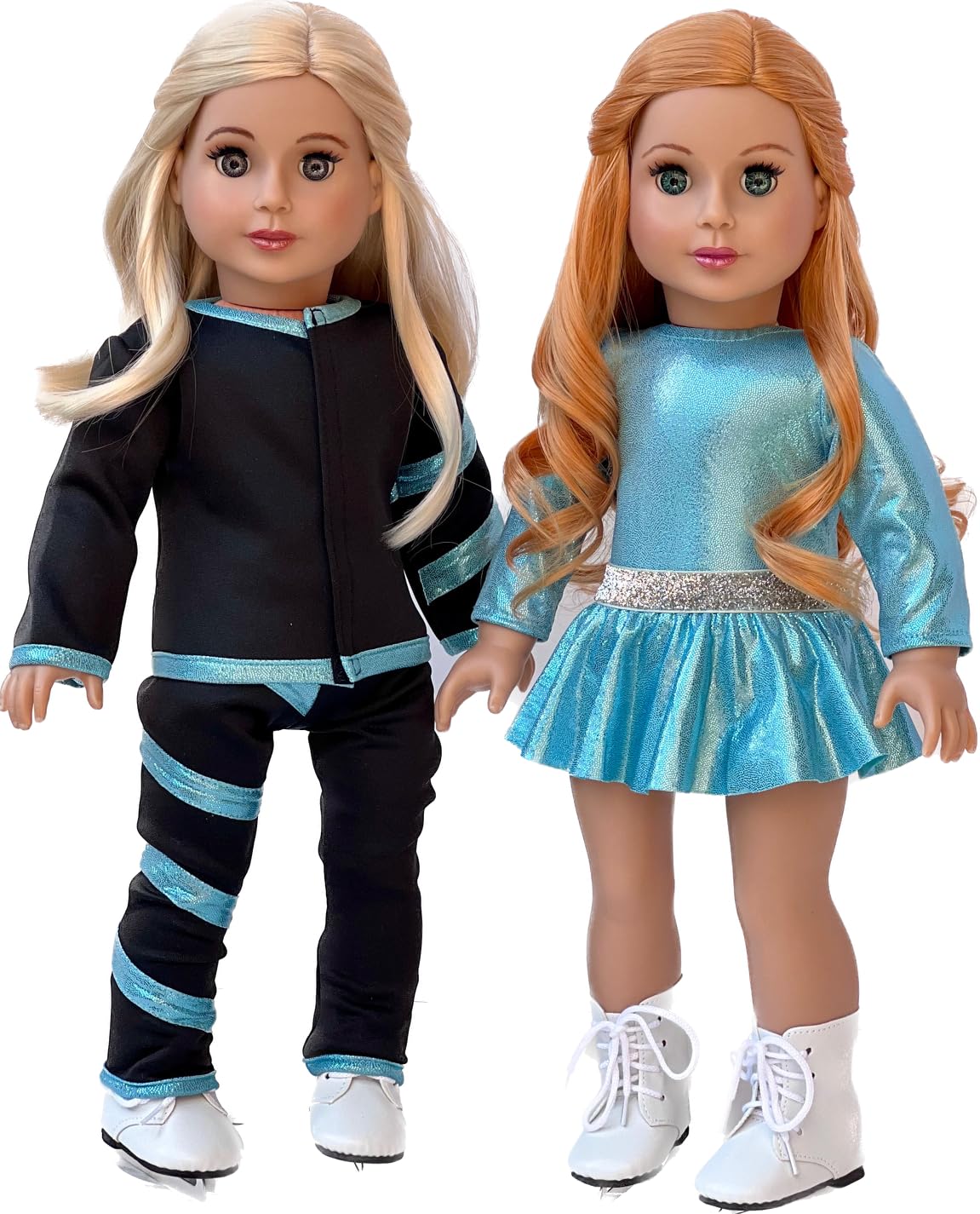 Super Skater - 18 Inch Doll Clothes - 2 Complete Ice Skating Outfits - 5 Pieces - Leotard, Skirt, Pants, Jacket, And 1 Pair Of Skates (Dolls Not Included)