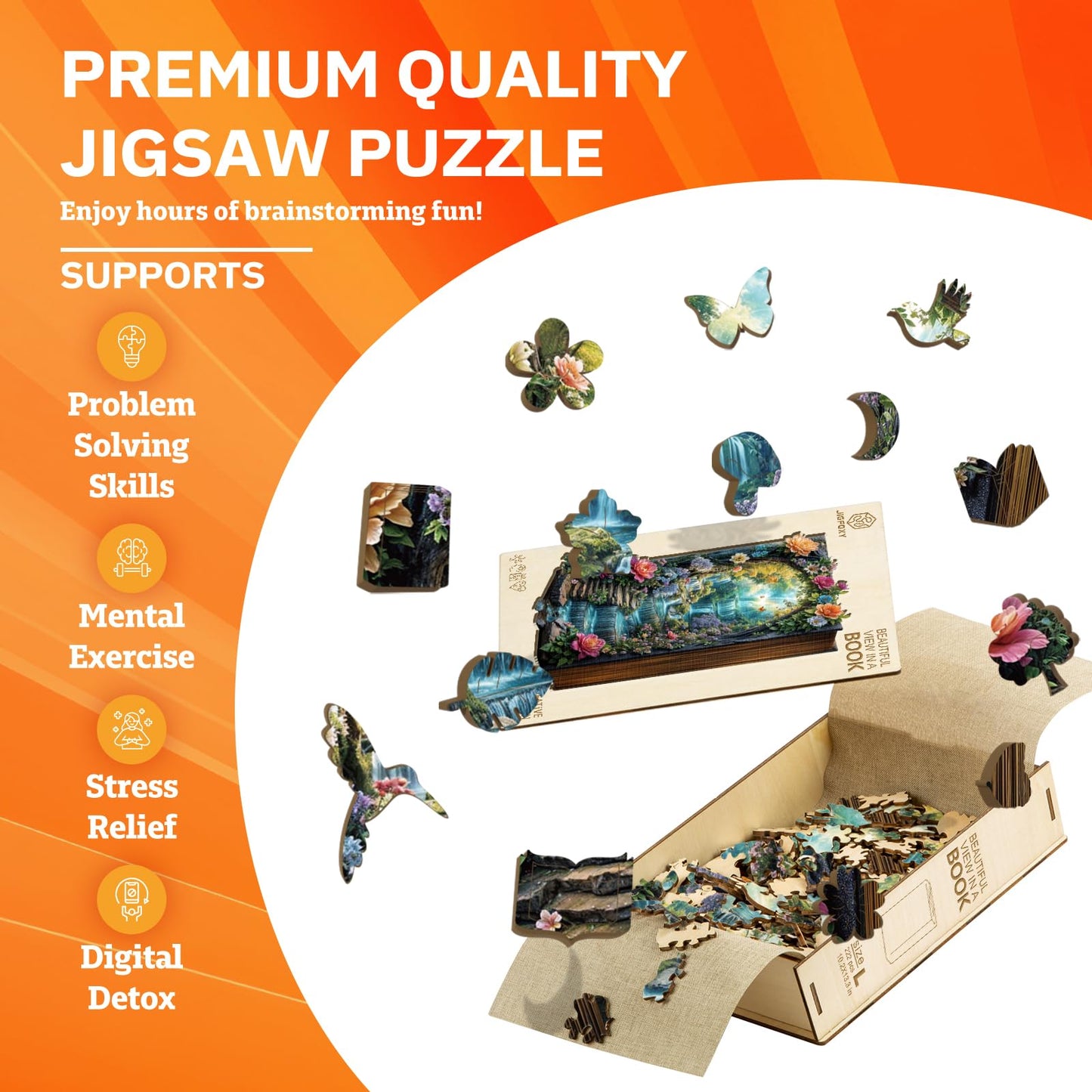 Jigfoxy Wooden Puzzles for mature-themeds Beautiful Scenes From a Book Wood Puzzles mature-themed Unique Animal Shape Wooden Jigsaw Puzzles for mature-themeds Birthday Gifts for Puzzle Lovers Family (M-8.7*11.5in-165pcs)