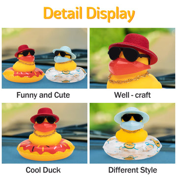 wonuu Car Duck Rubber Duck Car Ornaments Duck Car Dashboard Decorations with Cute Headband Swim Ring Necklace Sunglasses, A-Top
