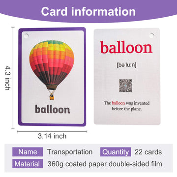 22Pcs/Set Transportation Kids Gifts English Flash Cards Pocket Card Educational Learning Baby Toys For Children Pre-Kindergarten