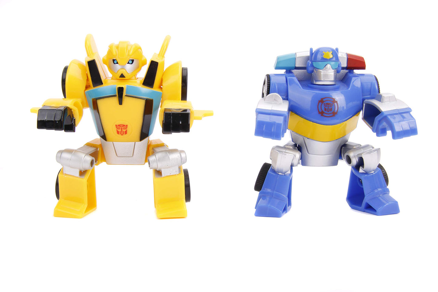 Jada Toys Transformers Rescue Bots Academy Bumblebee Vs. Chase Bumper Cars Rc Twin Pack, Toys For Kids, Blue And Yellow