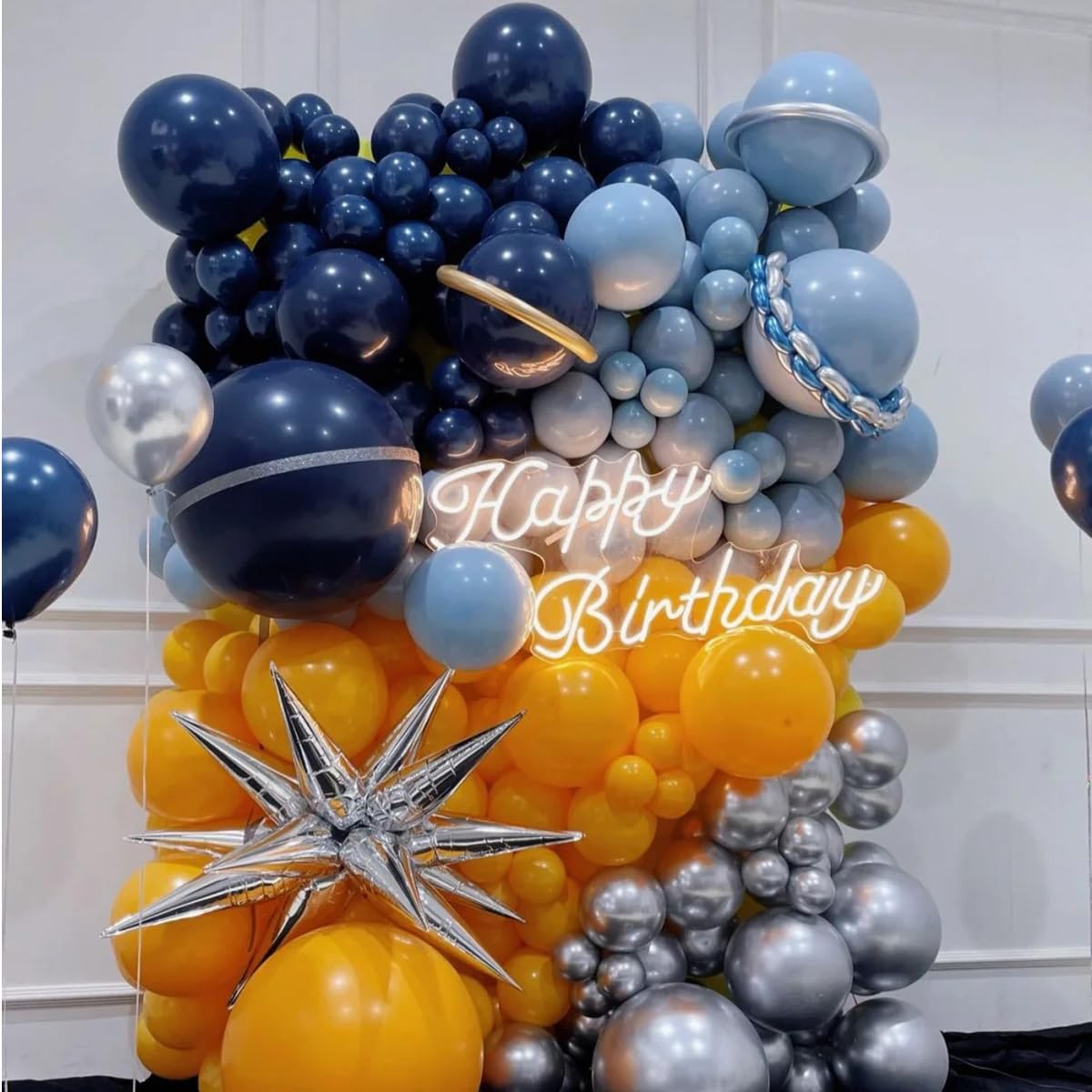 MEBAY Blue and Orange Balloons Garland Arch Kit, 156 Pcs Royal Blue Orange and Light Blue Latex Balloon Different Sizes 18 12 10
