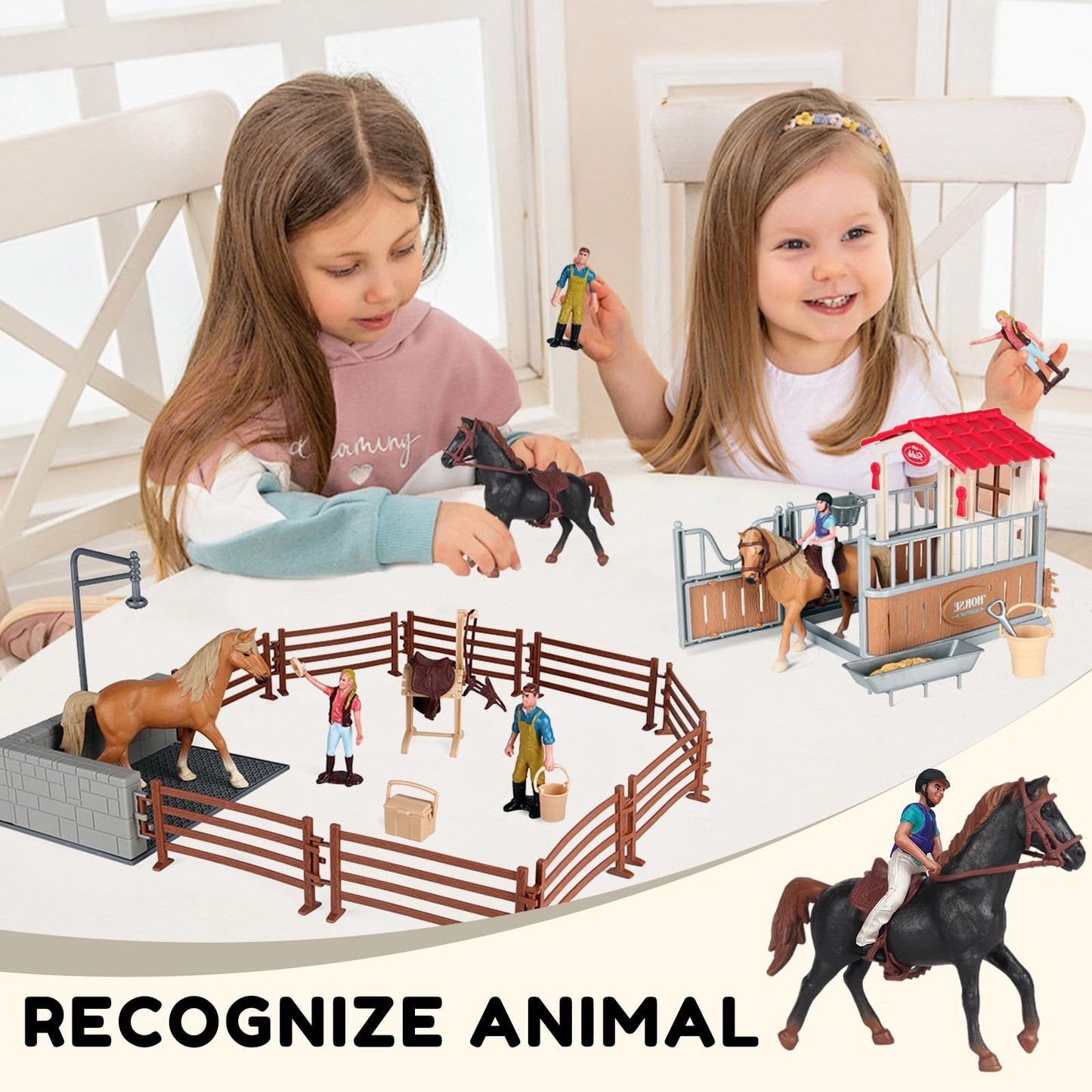 Rcomg Horse Stable Figurines Playset, 31 Pieces Horse Club With Horse Wash Area And Fence Figures, Barn Horse Toys Gift For Girls And Boys 3 4 5 6 7 8