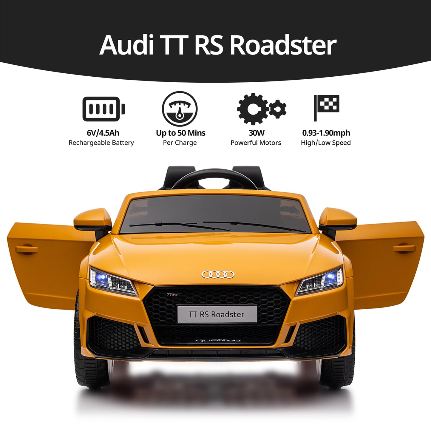 Hikiddo Electric Car For Kids, Licensed Audi 6V Kids Ride On Car Toy For Toddlers With Remote, Bluetooth - Yellow