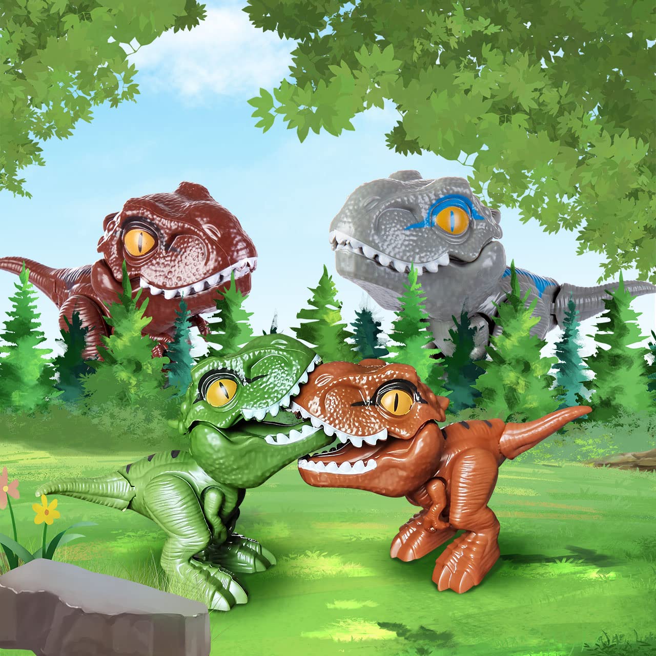 Biting Fingers Dinosaurs Puppets, Jurassic World Dinosaur Toys, Dinosaurs Action Figures Collectibles For 3 4 5 6 7 8 Boys Kids (Set Of 4)