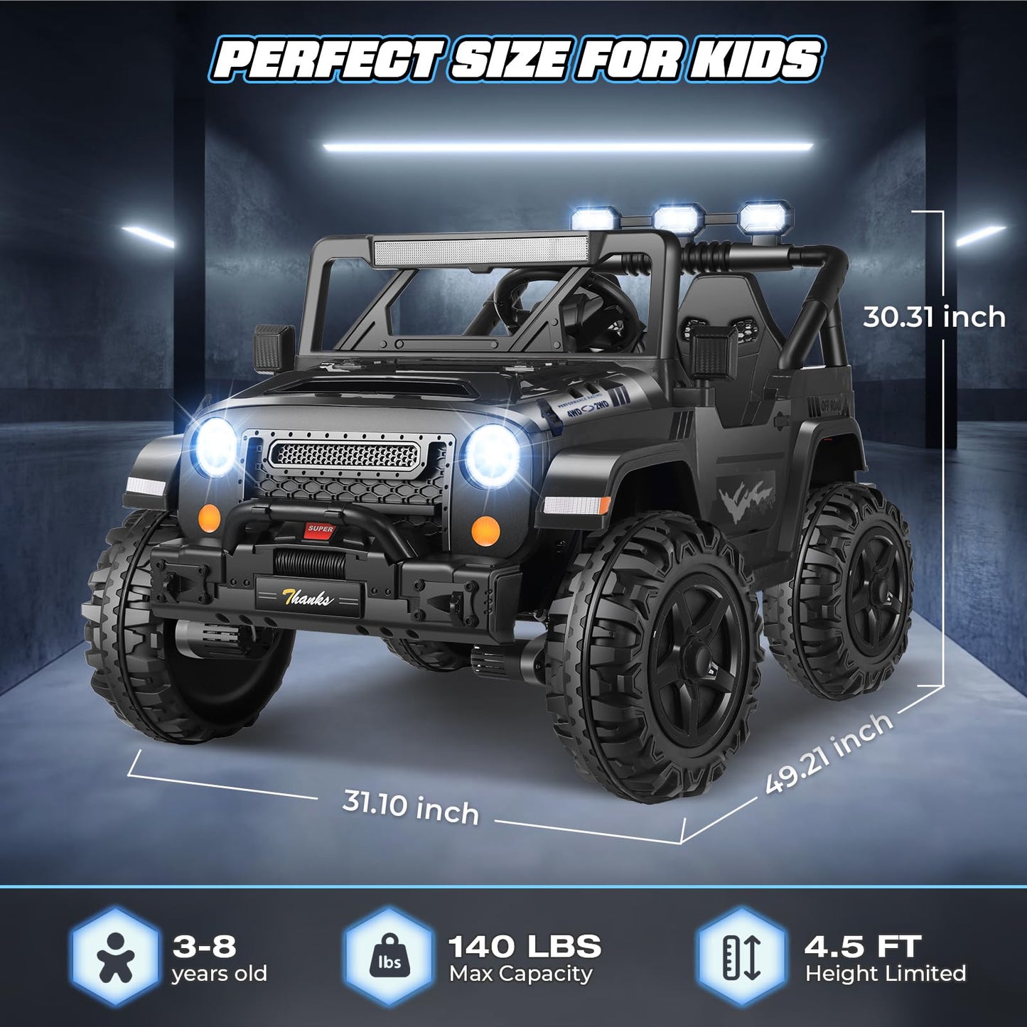 Hikole 24V 4X4 Ride On Toys For Big Kids - 4Wd/2Wd Switchable 2 Seater Power Car Wheels With Remote Control, 4X200W Motors, 5 Mph Max Speed, Music, Electric Car For Boys Girls, Black