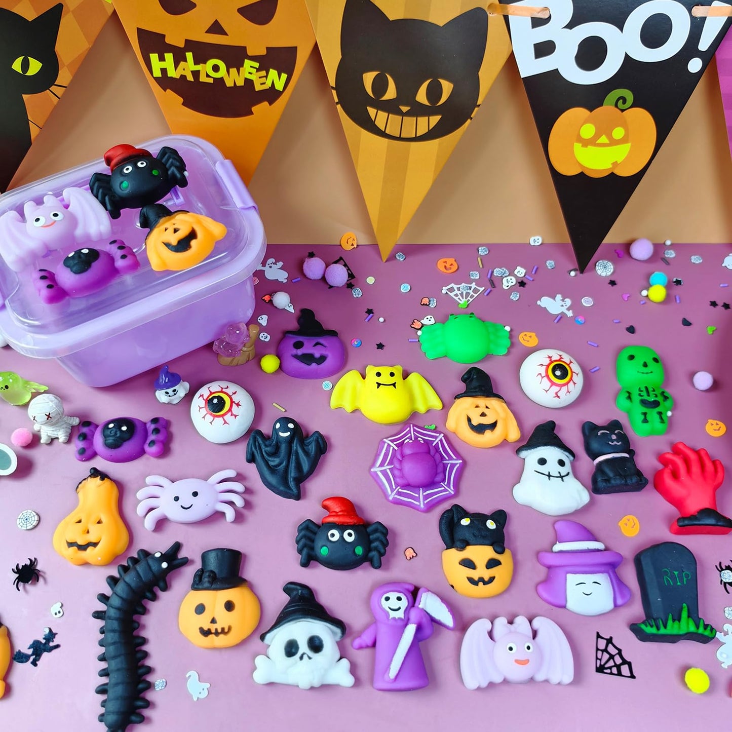 24PCS Halloween Mochis Squishies for Kids Mochi Squishy Toys Bulk Halloween Fidget Toys for Trick or Treat Basket Goodie Bags Stuffers Treasure Box Boys Girls Classroom Party Favors Gifts