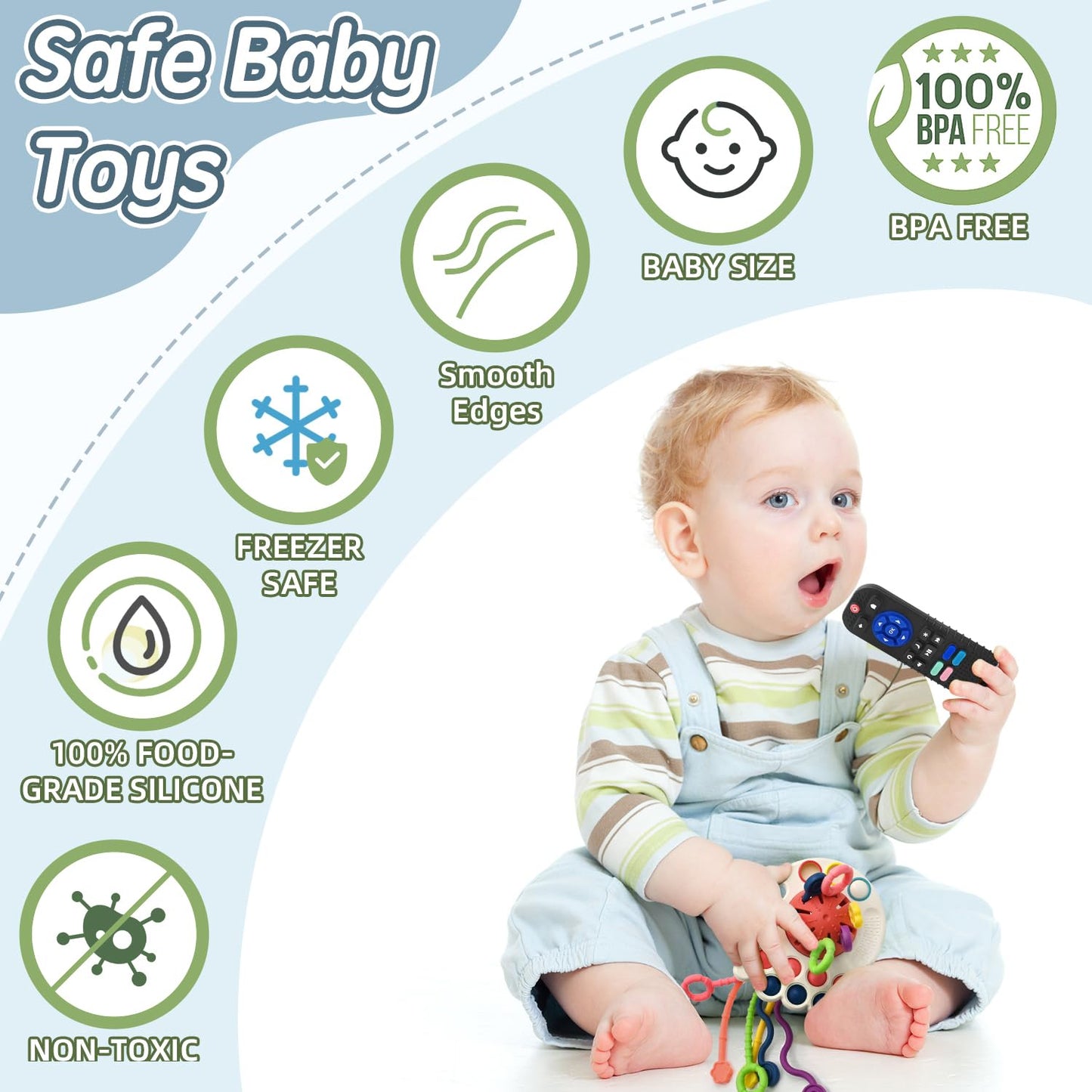 Aituitui Sensory Montessori Baby Teething Toys, Silicone Remote Control Teether Toddler Travel Toys For 3 6 9 12 Months, Educational Learning Toys For Infant Newborn Boy Girl Birthday Gifts