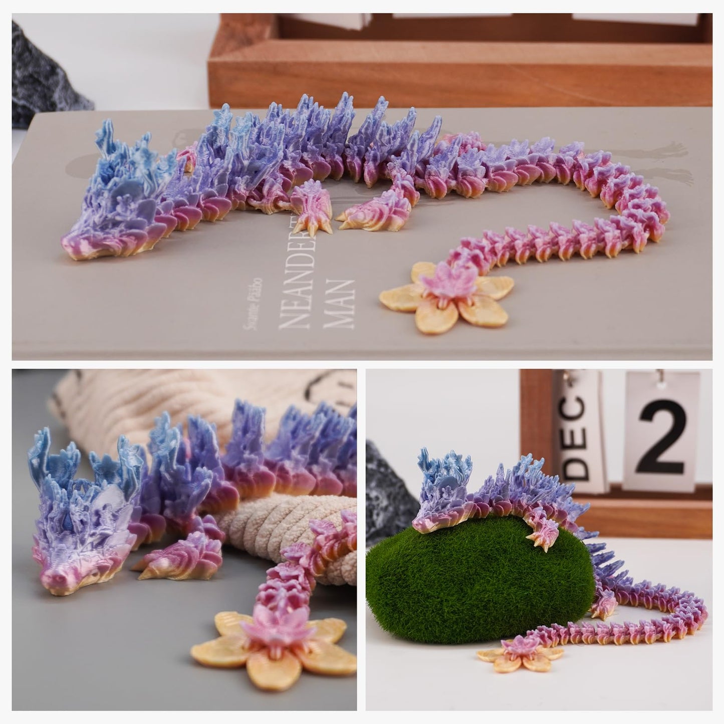 3D Printed Cherry Blossom Crystal Dragon - 12 Inch Articulated Movable Model For Display, Collection, And Unique Gift (Mystic Pe