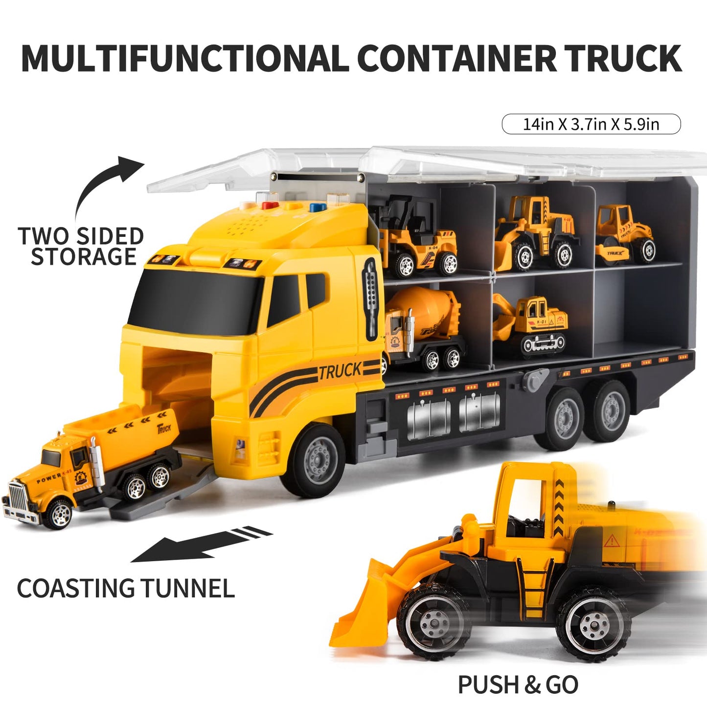 Toddler Toys for 3-9 Years Old Boys, Construction Toys Car Transport Vehicle W/Play Mat, Die-cast Alloy Engineering Vehicle Gift