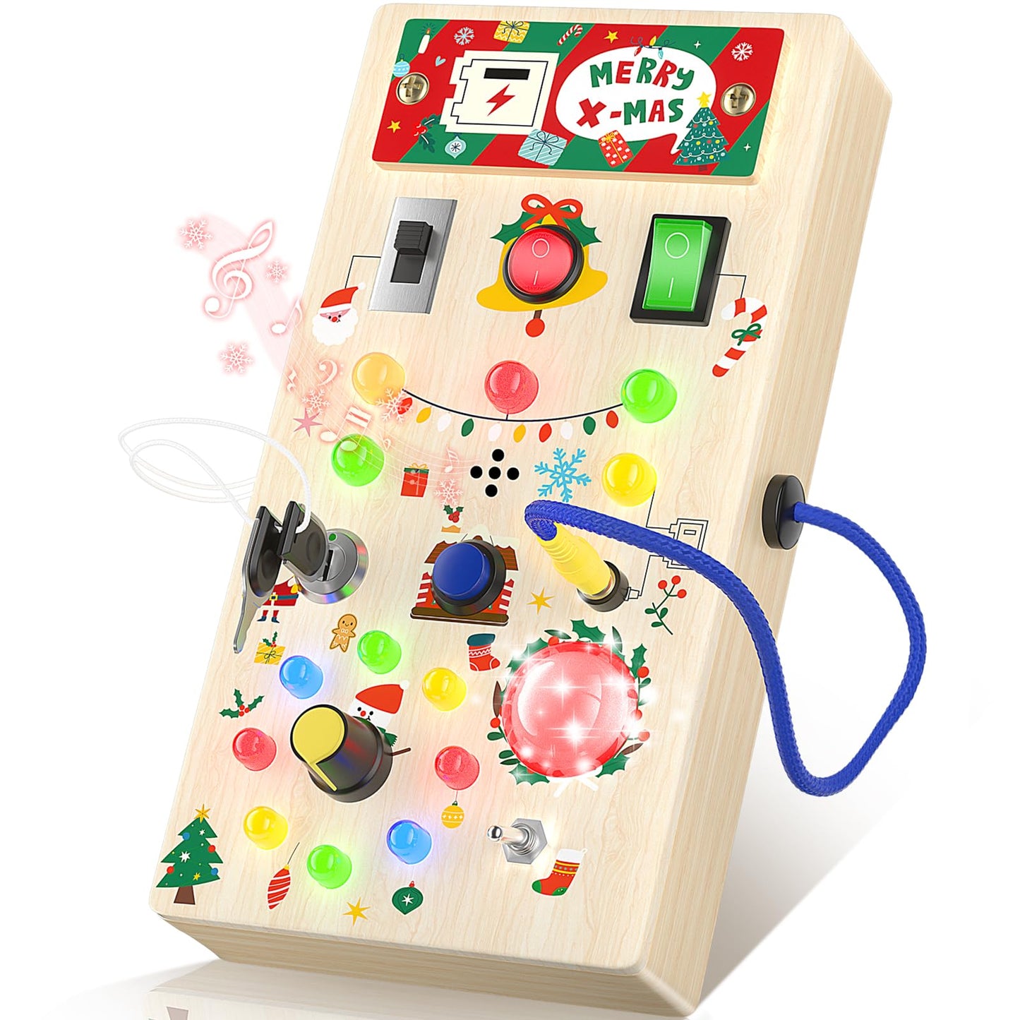 Anevit Montessori Toddler Busy Board, Toddler Toys With Music And Led Light Switches, Wooden Sensory Toys Light Switch Toys Trav