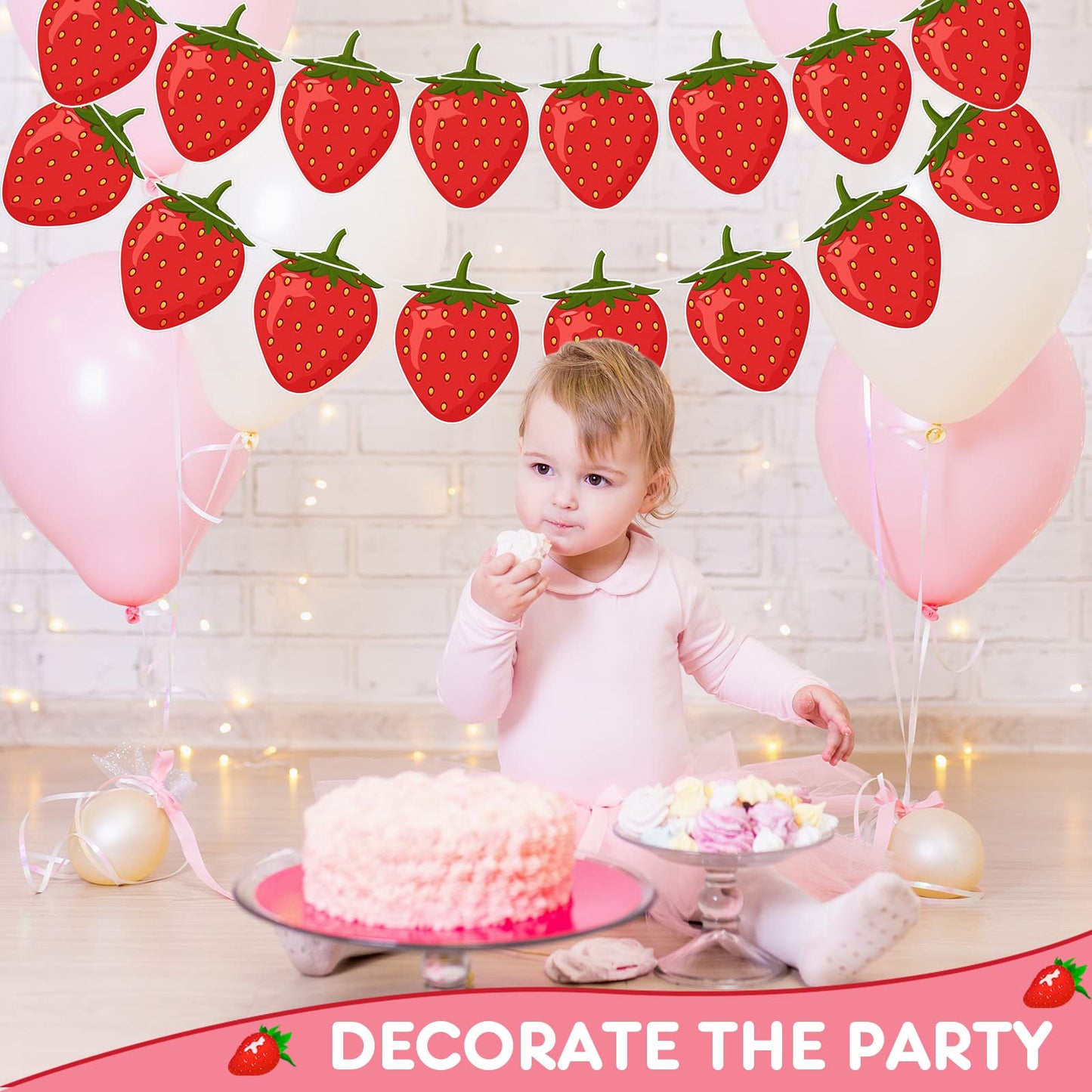 Lewtemi 4 Pcs Berry First Birthday Decor Strawberry Baby Shower Decorations Strawberry Hanging Banner Berry Garland For Strawberry Themed Party Favors Supplies(Red)