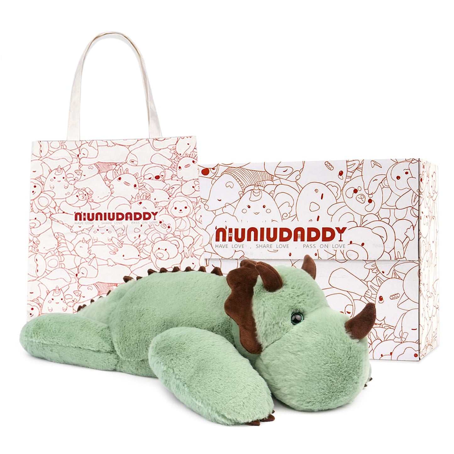Niuniu Daddy Sensory Weighted Stuffed Animal With Adults, 5Lb Large Pillowfort Weighted Plush Dinosaur Toy With Fluffy Fur And Soft Body, Plushies For Gift Valentine Birthday Include Bag Stickers Card
