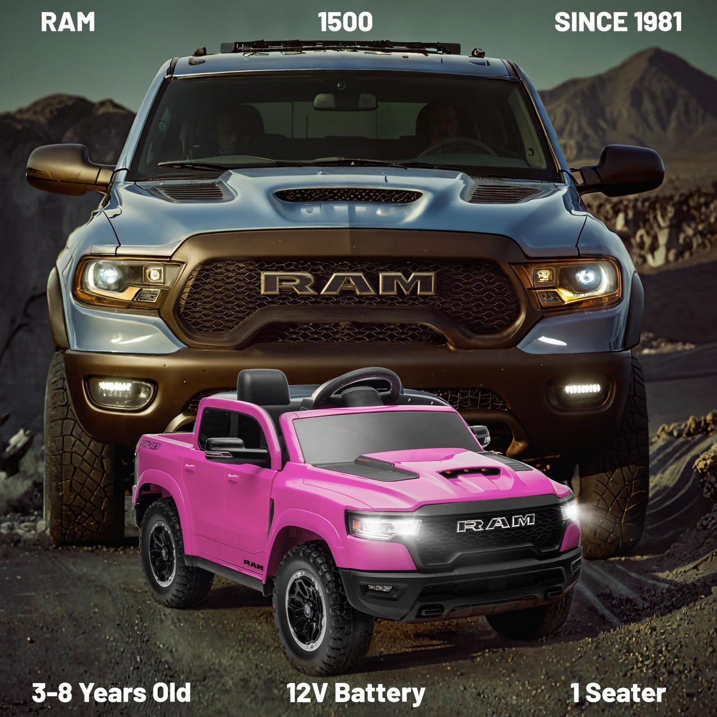 Yofe Ram 1500 Ride On Toys For Kids 4-8, Ride On Pickup Truck For Toddlers With Remote Control,12V Battery Powered Car With Trun
