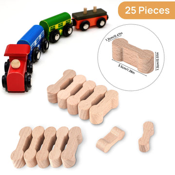 25 Pcs Wooden Dog Bone Track Connector, Wooden Train Connector Pieces Wooden Train Track Adapter Connector for Teens to Make Woo