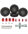 HOPLEX Beadlock Wheels and Tires 4Pcs Metal Micro Crawler Tires with Red 7mm RC Wheel Hex Hub Spacer for Axial SCX24 90081 1/24