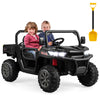 Costzon Ride On Dump Truck With Remote Control, 12V Electric Kids Utv W/Electric Dump Bed, Rocking Function, Shovel, 4 Spring Suspensions, Wireless Design, 2-Seater Ride On Car Gift For Kids (Black)