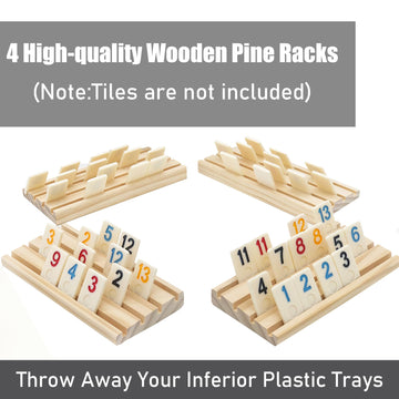 Dollergo 4 Wooden Rummy Replacement Racks/Trays For Rummikub Game, Rummy Cube Game Holders Only, 4 Wooden Racks For Okey Board G