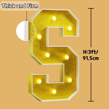 Imprsv Marquee Letters Gold 3Ft: Golden Party Decor - Light Up Letter S Large 3 Feet Tall - Party Decorations Letter For Birthda