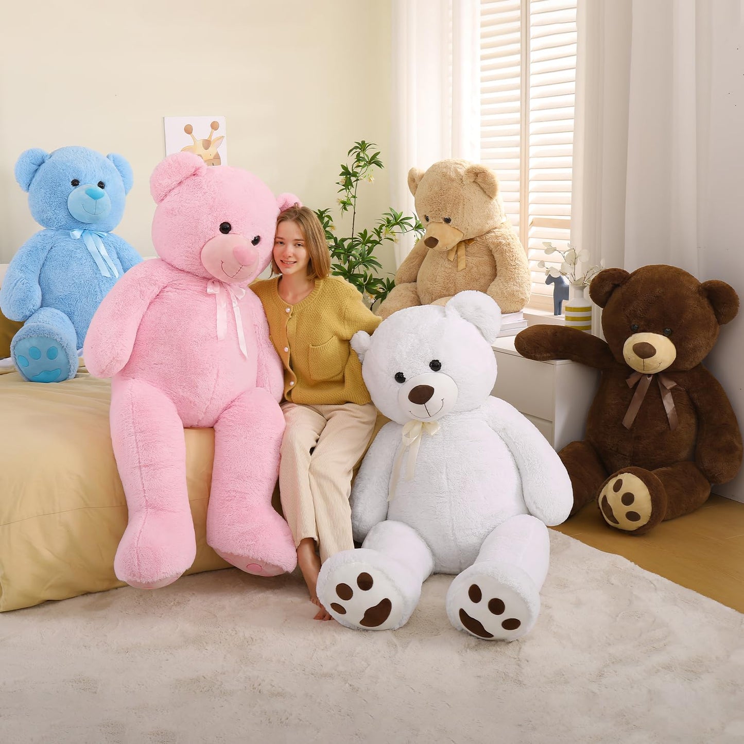 Tezituor Big Teddy Bear 5Ft, Fluffy Life Size Giant Stuffed Bear Baby Shower, Cute Embroidered Paws Teddy Bear Plush Gift For Kids, Girlfriend, Boyfriend, Valentines Day, Dark Brown