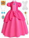Sabbenia Pink Princess Costume for Girls Cosplay Pink for Halloween Birthday Party Dress Up 3-4Y