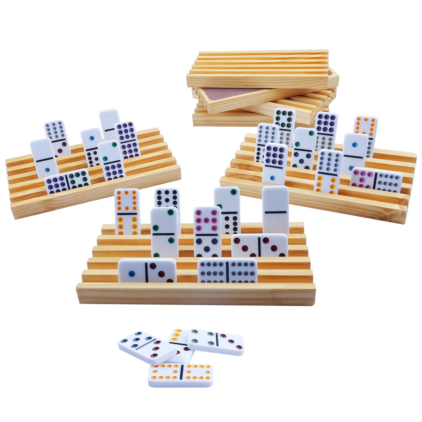 Gothink Mexican Train Dominoes Set, 91 Tiles Double 12 Dominos Set For Adults And Family, With Wooden Trays*8, Metal Trains*9, Wooden Hub & Scoreboards, Dominoes Tile Board Game In Storage Case Games