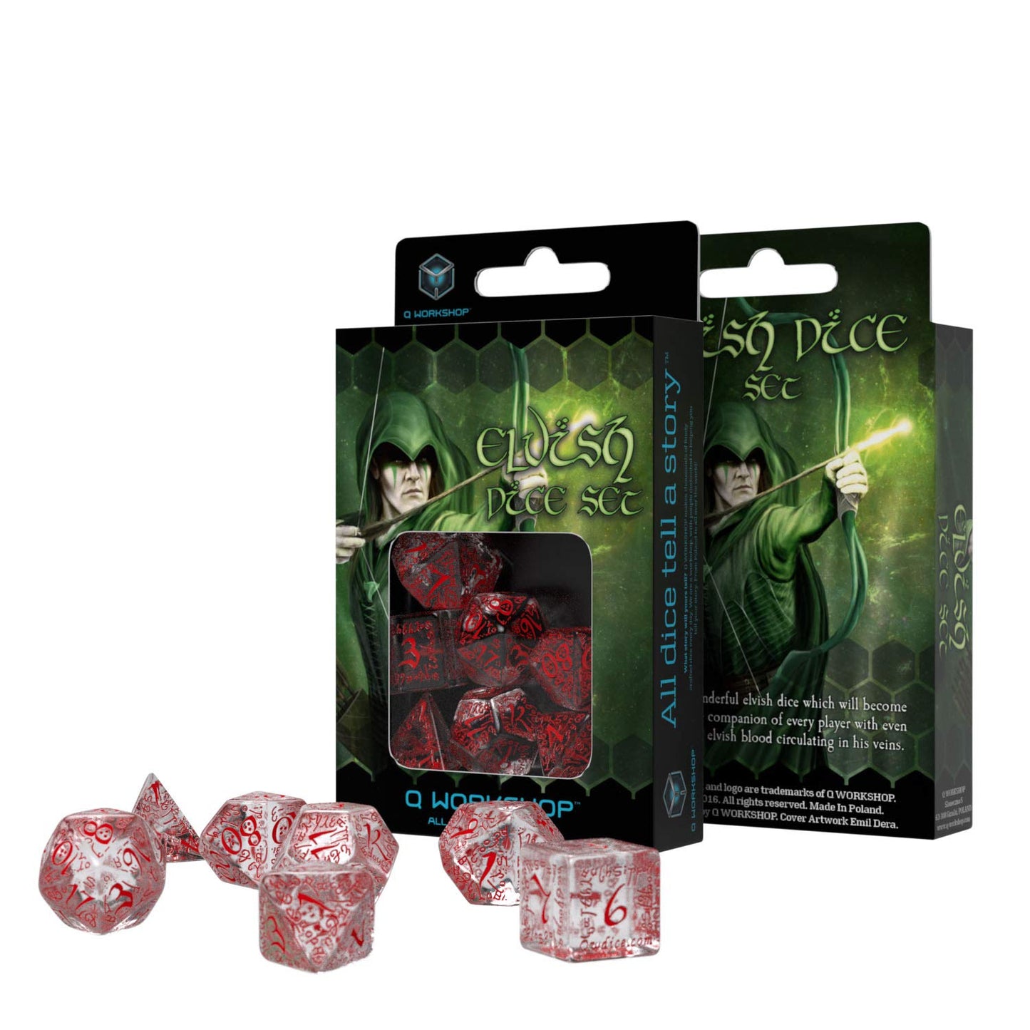 Q Workshop Elvish Dice Transparent/Red (7) Board Game, Multicolor