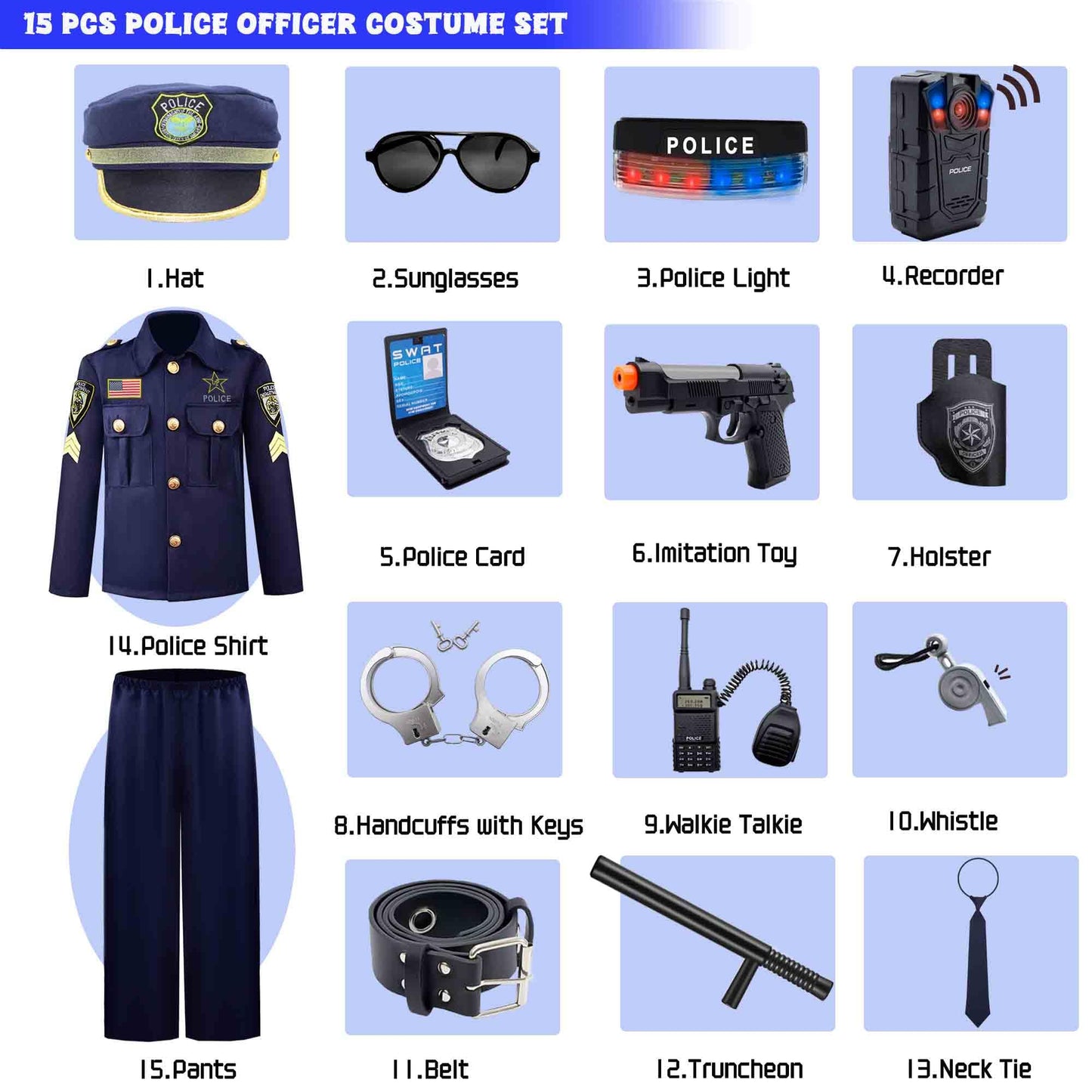 Police Officer Costume For Kids - Police Uniform With Accessories, Police Costume For Boys Girls, Cop Outfit Police Costume Dres