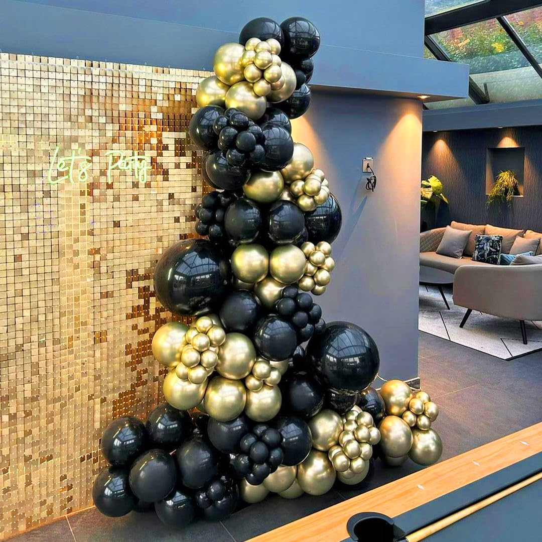 Black And Metallic Gold Balloons, 50Pcs Black Gold Balloons Party Decorations 12 Inch Black Gold Confetti Balloons Party Balloon