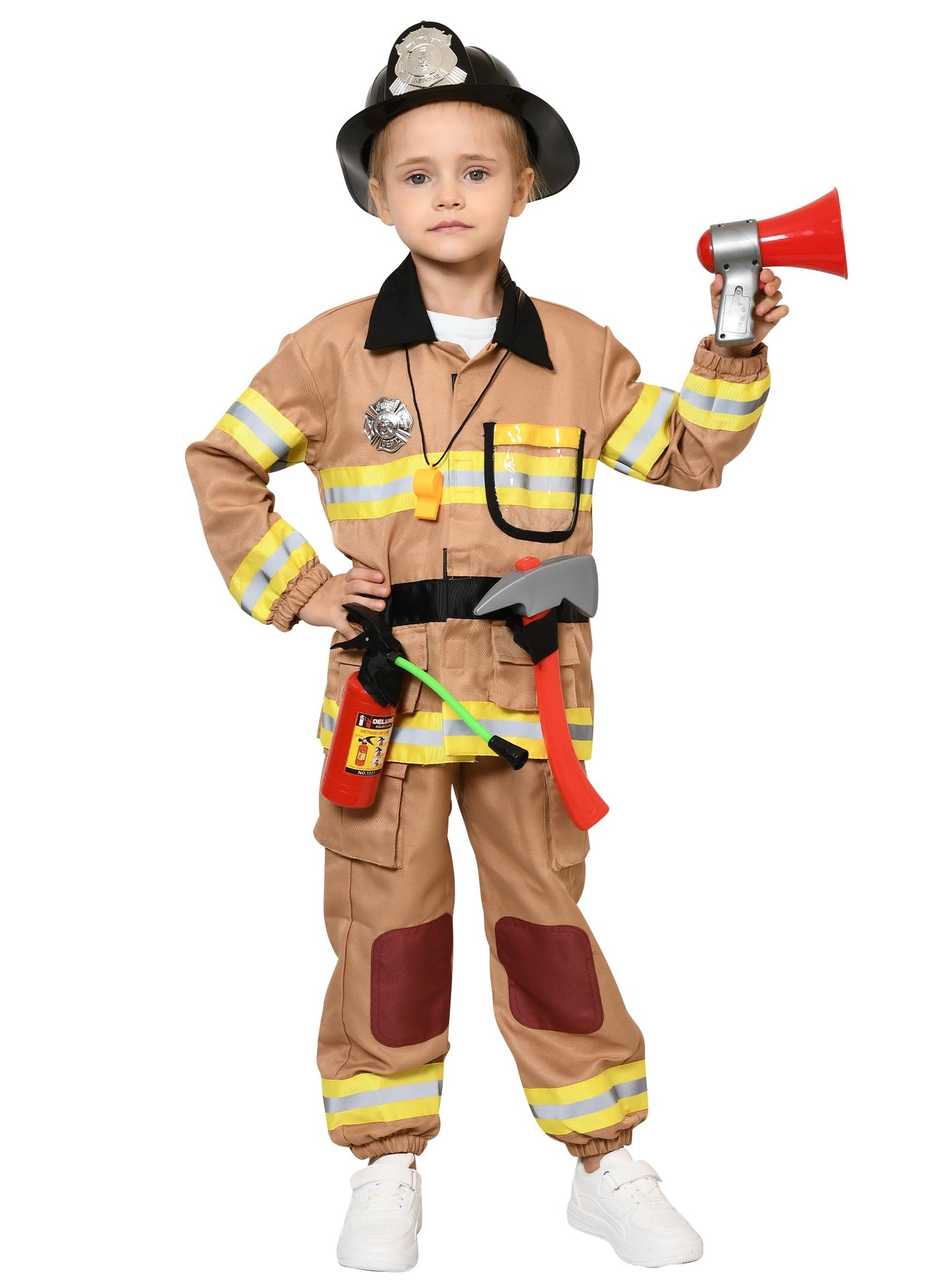 Tacobear 12Pcs Firefighter Costume For Kids, Brown Fireman Outfit With Complete Firefighter Accessories, Dress Up Pretend Play T