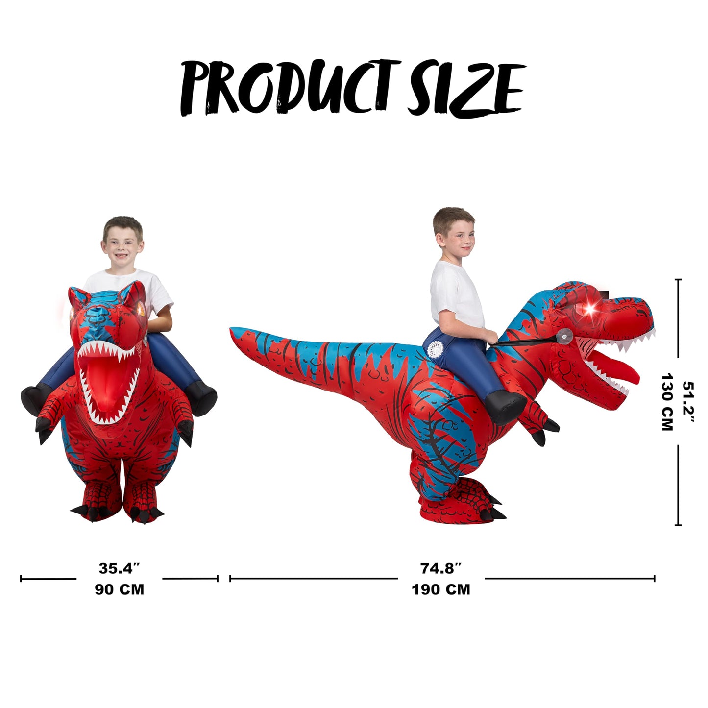 Spooktacular Creations Kids Inflatable Costumes, Riding A Light-Up Eyes T-Rex Inflatable Costume, Red Rawr Blow Up Dinosaur Cost