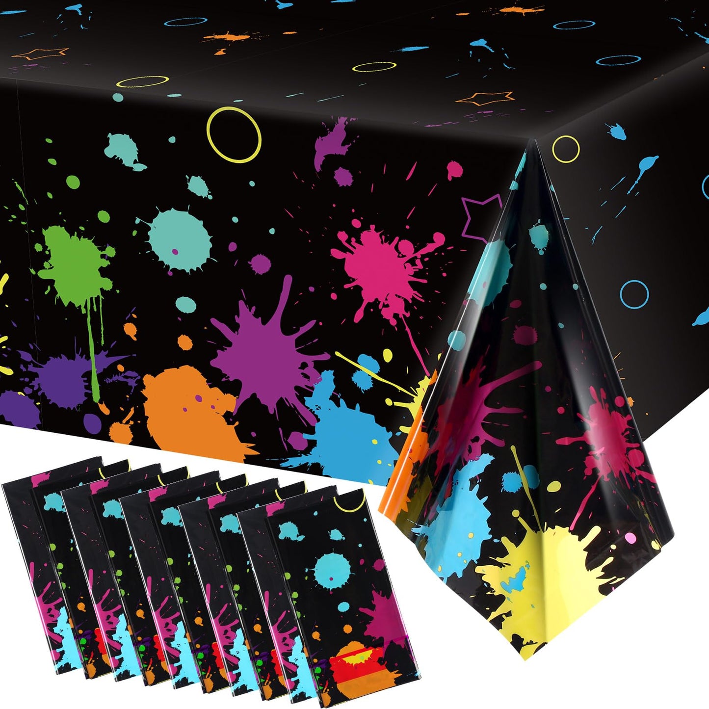 Glow Party Table Covers Neon Party Tablecloths 108 X 54 Inch Glow Party Tablecloths Disposable Plastic Neon Glow Table Cloth For Neon Birthday Party Black Light Party Supplies (10 Pieces)