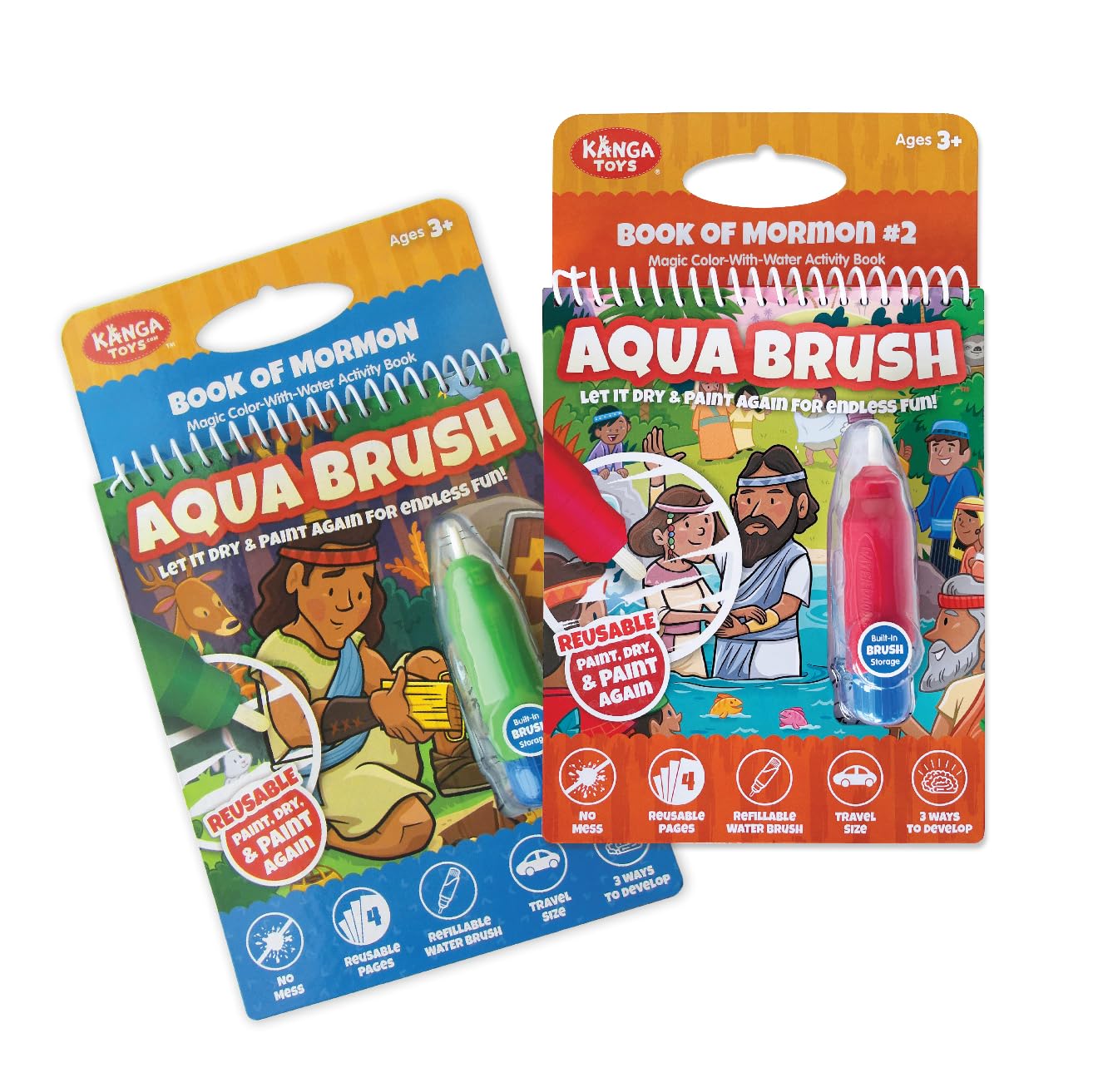 Two Pack Book Of Mormon Aqua Brush Activity Book Set, Color With Water Reusable Travel Activity By Kanga Toys