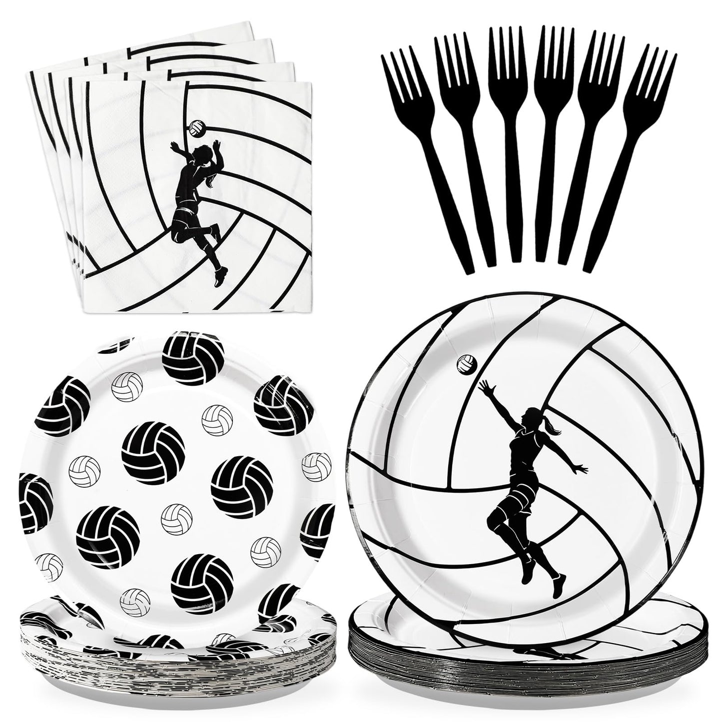 Grencian 96Pcs Volleyball Party Decorations Volleyball Paper Plates and Napkins Sports Theme Disposable Tableware for Girls Birt