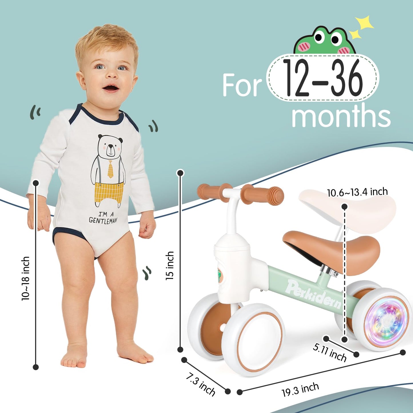 PerKidern Baby Balance Bike for 1-3 Year Old Boys Girls, 12-36 Month Toddler Balance Bike, 4 Wheels Baby Bike Toddler First Birt