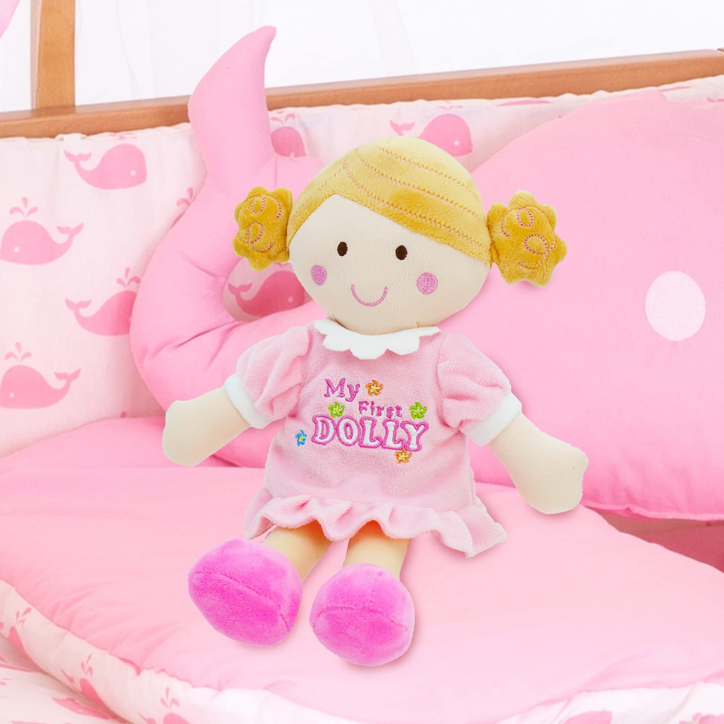 June Garden 12'' My First Doll Kaitlyn - Soft Plush Baby Doll - Pink Outfit