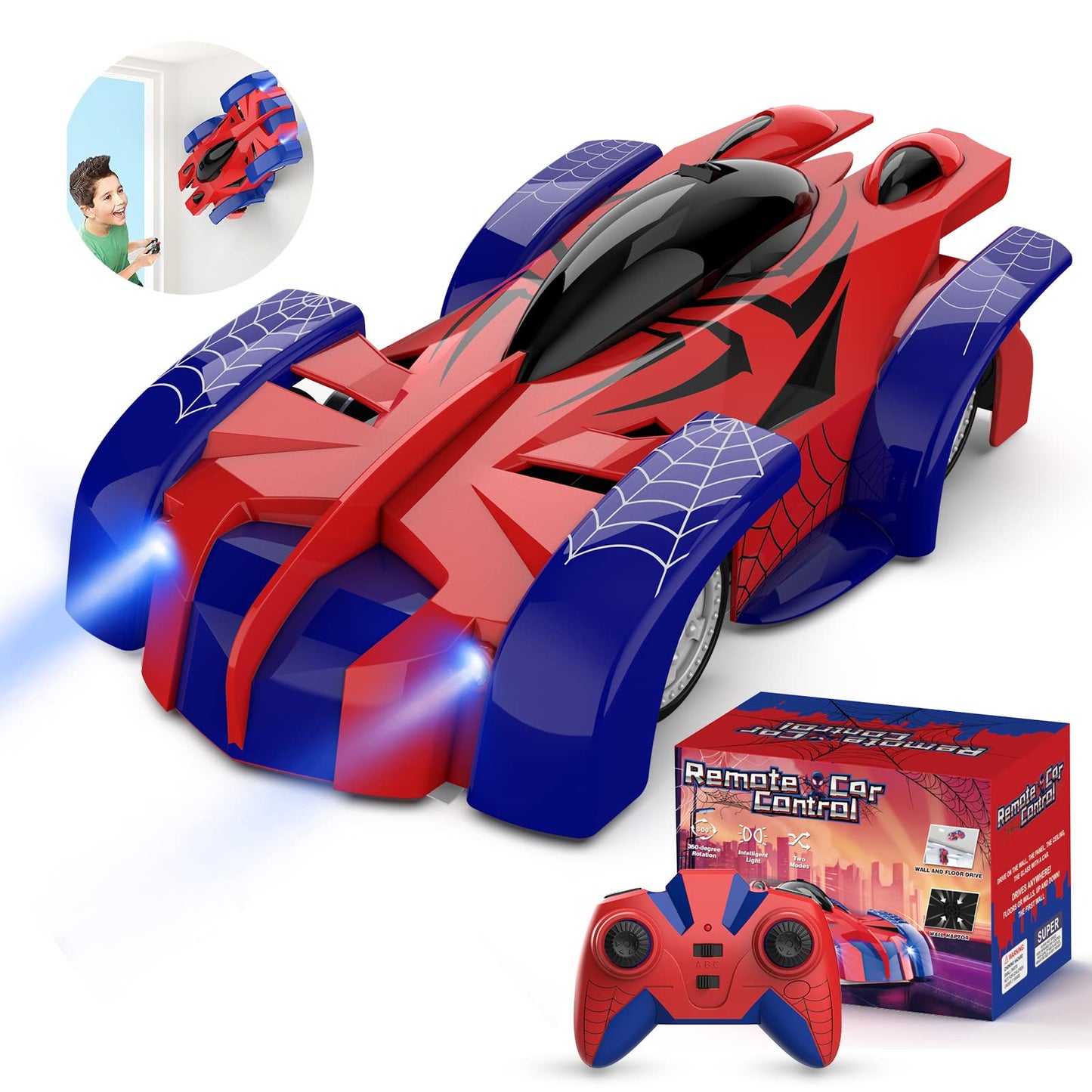 EpochAir Wall Climbing Remote Control Car, Dual Mode 360 Rotating RC Stunt Cars with Headlight,Rechargeable Toys for Boys Gift f