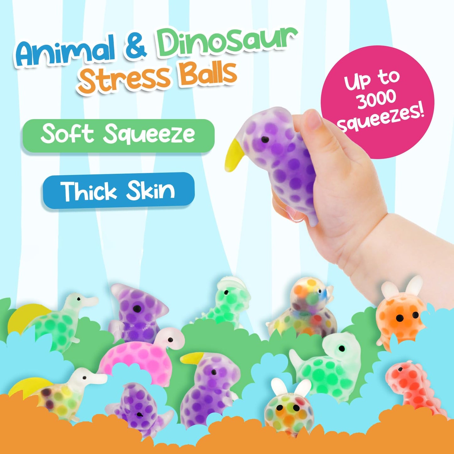Mini Fidget Animal Squishy: 55Pcs Small Squishies Prizes, Party Favor Stress Balls Bulk, Dinosaur Sensory Squeeze Balls, Classro