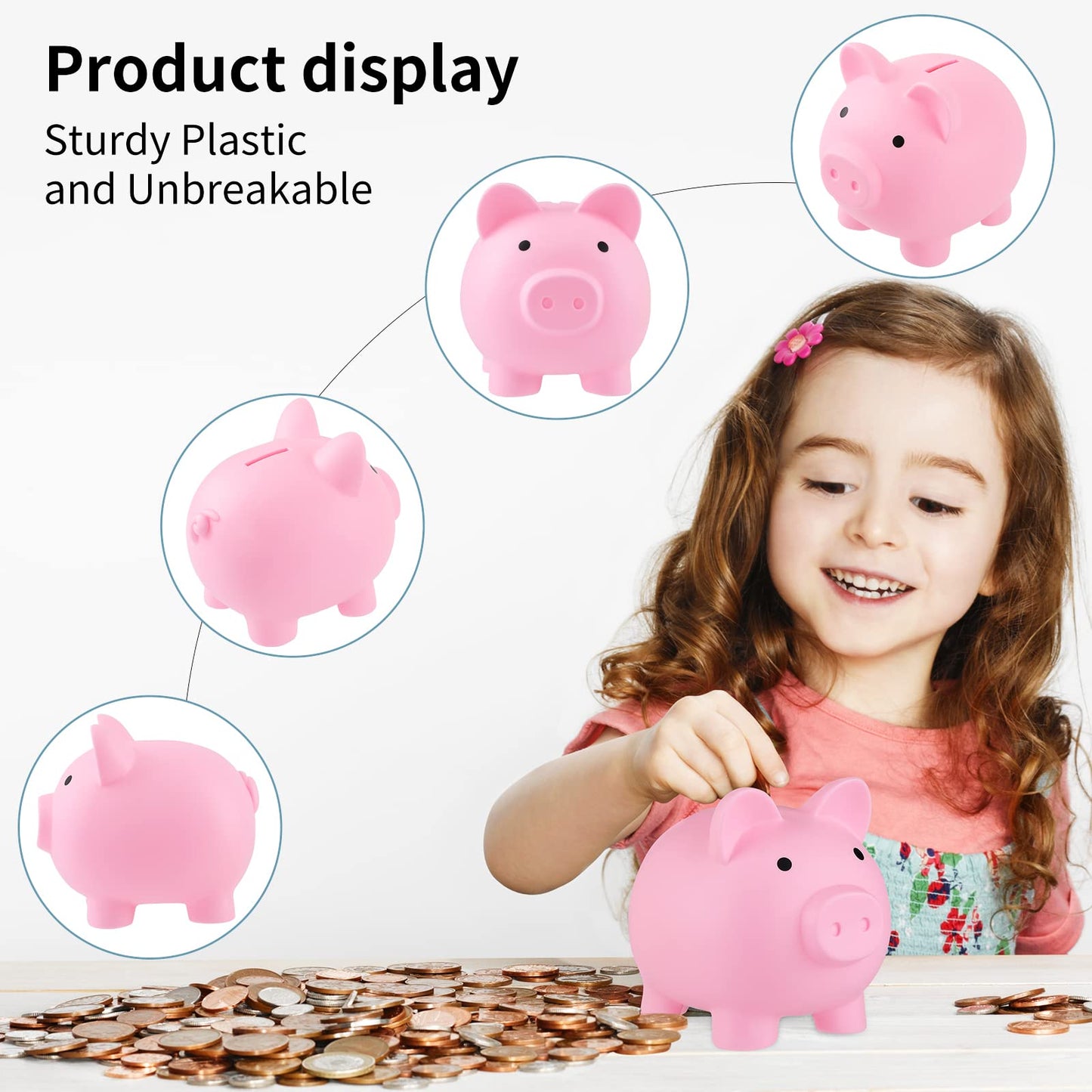 2Pcs Large Piggy Bank,Coin Bank For Boys And Girls,Unbreakable Plastic Money Bank,Cute Pig Money Box,Practical Gifts For Birthday, Festival, Baby Shower(Pink2)
