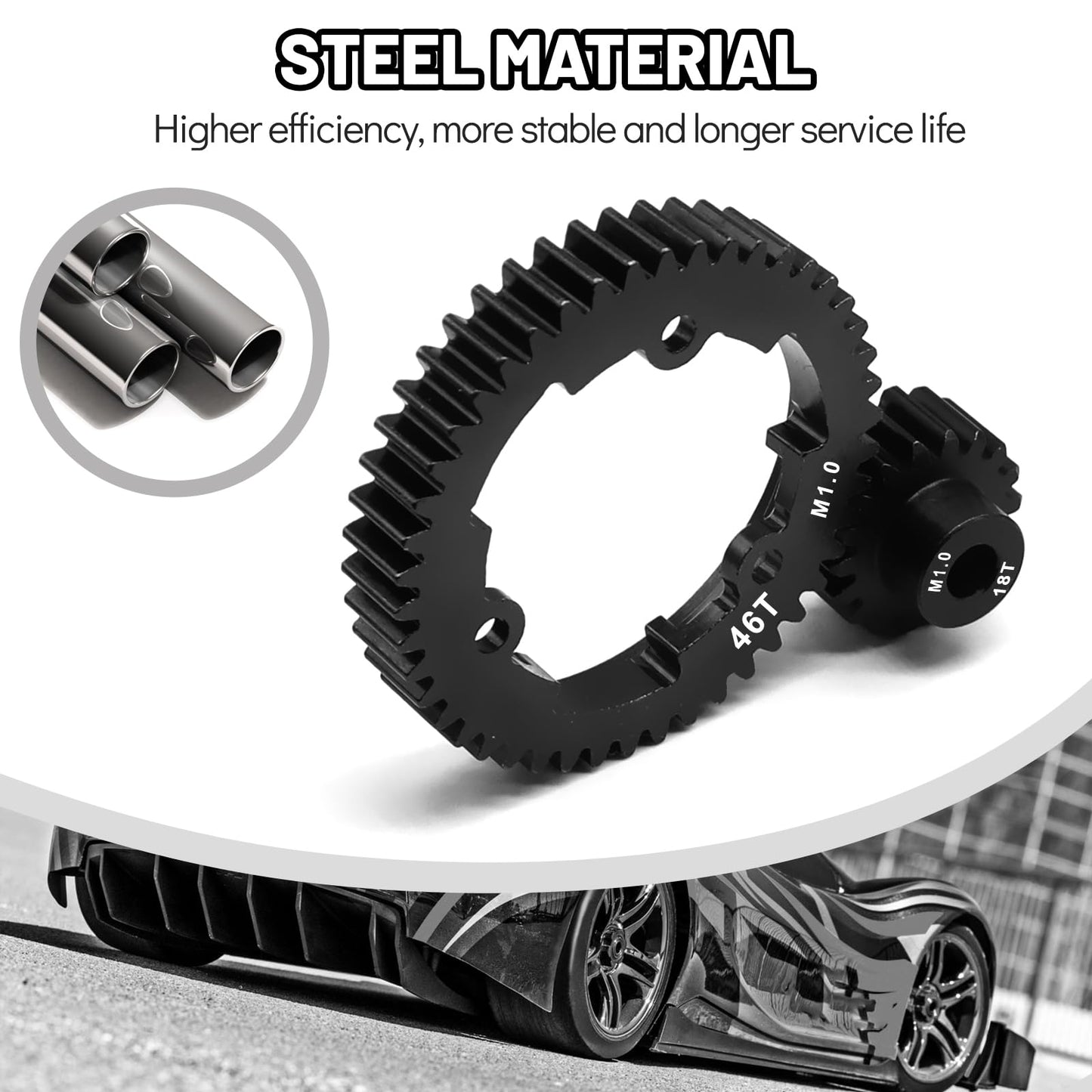 Ogrc 46T 1 Mod Hardened Steel Spur Gear With 18T Motor Pinion Gear For Traxxas 1/5 X-Maxx 1/7 Xo-1 1/10 Maxx/E-Revo 2.0 Vxl Repl